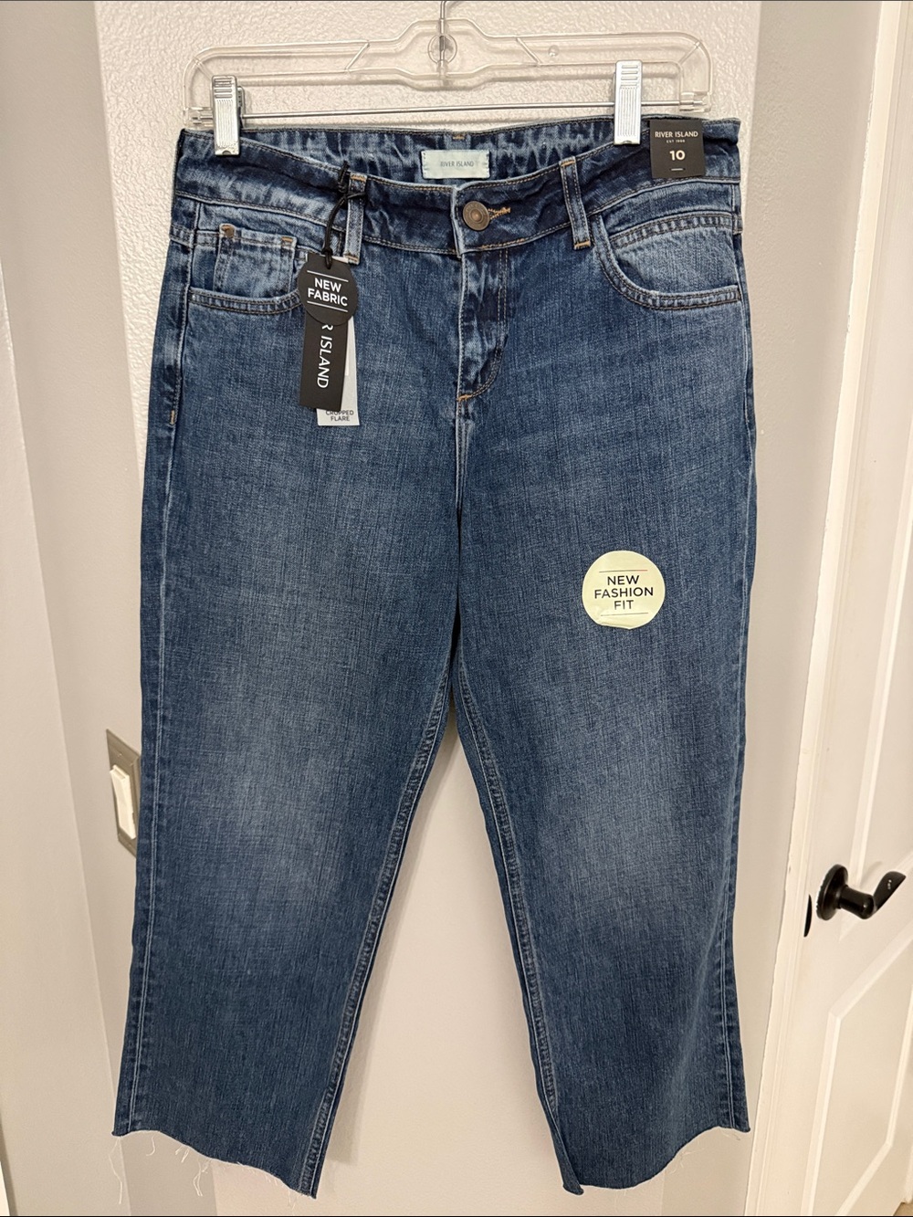 River Island Mid-Blue Cropped Straight-Leg Jeans
